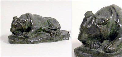 Lot 451 - Green Patinated-Bronze Figure of a Recumbent...