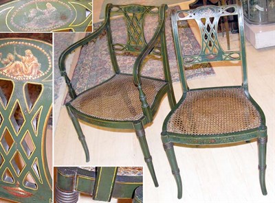 Lot 265 - Regency Style Green Painted and Caned Armchair...