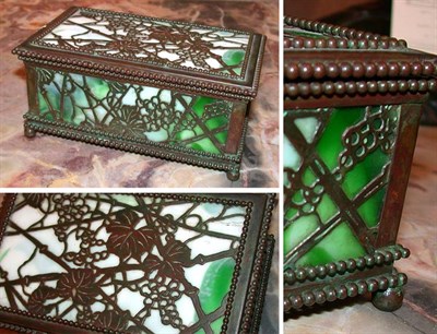 Lot 595 - Tiffany Studios Bronze and Glass Cigarette Box...
