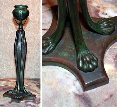 Lot 592 - Tiffany Studios Patinated-Bronze Candlestick...