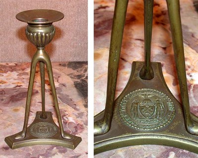 Lot 593 - Tiffany Studios Bronze Candlestick With a...