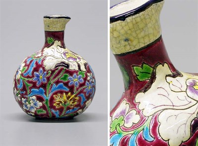 Lot 578 - Longwy Polychrome Pottery Cruet Of flattened...