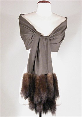 Lot 3657 - Taupe Wool Jersey with Sable Tail Fringe Stole...