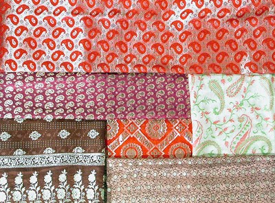 Lot 3821 - Group of Six Indian Silk Saris Comprising five...