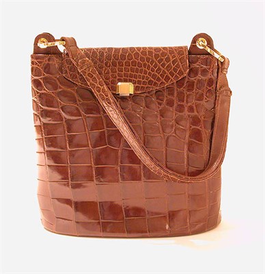 Lot 3701 - Brown Crocodile Bucket Handbag Italian Oval...