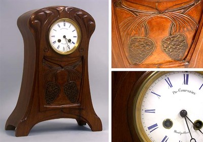 Lot 523 - French Art Nouveau Carved Walnut Mantel Clock...