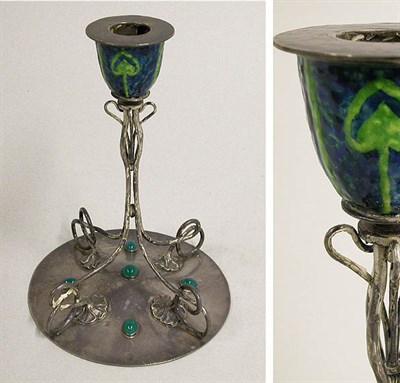 Lot 584 - English Art Nouveau Pewter and Enameled...