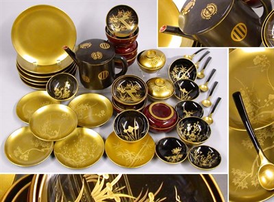 Lot 2284 - Group of Japanese Gold and Red Lacquered...