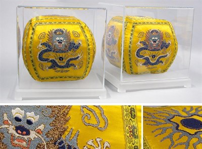 Lot 2375 - Two Chinese Silk Embroidered Dragon Decorated...