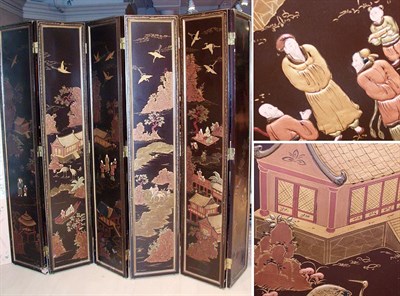 Lot 2211 - Chinese Lacquered Six-Panel Screen with...