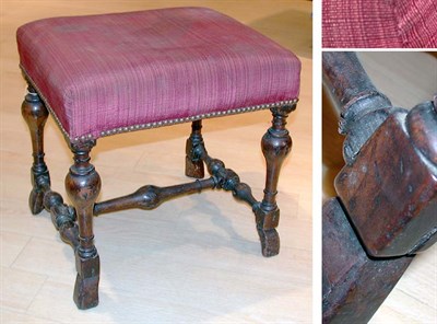 Lot 2383 - Queen Ann Style Upholstered Walnut Stool
