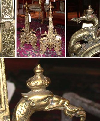 Lot 365 - Pair of Louis XIV Style Brass Andirons Each...