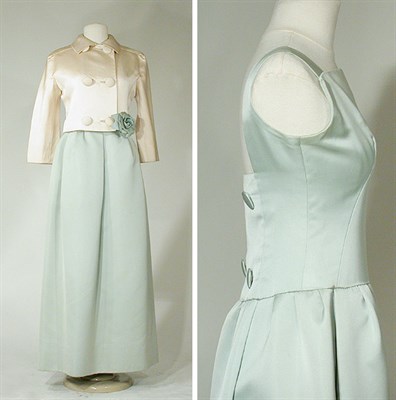 Lot 3492 - Jean Patou Couture Silk Satin Robin's-Egg Blue...
