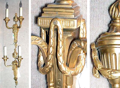 Lot 424 - Pair of Louis XVI Style Gilt-Metal Two-Light...