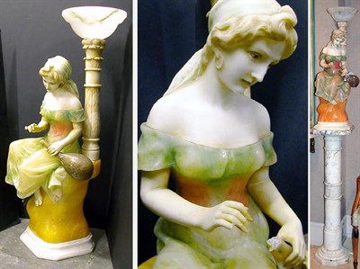 Lot 215 - Alabaster Lamp Mounted with a figure of a...