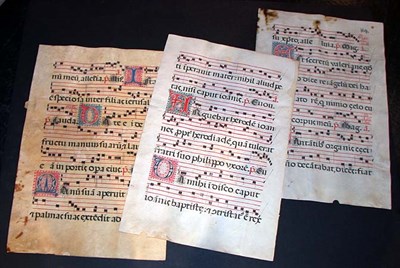Lot 147 - [BOOKS] Three manuscript antiphonal leaves,...