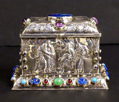 Lot 298 - Continental Silver Casket 'Jewel' encrusted,...