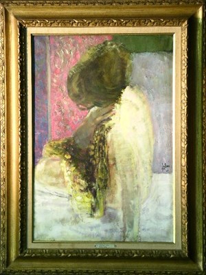 Lot 81 - Louis Fabien French, b.1924 NU A PARAVENT ROSE...