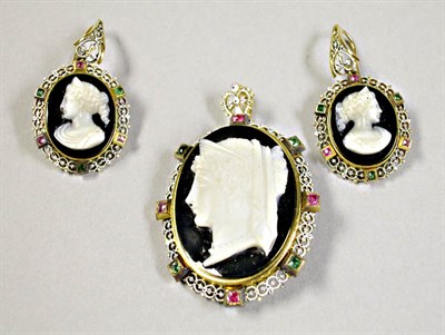 Lot 571 - Cameo Pin and Pair of Earrings