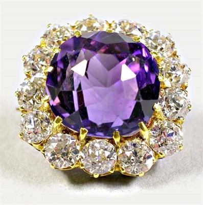 Lot 551 - Amethyst and Diamond Pin