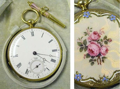 Lot 337 - Gold and Enamel Open Face Pendant Watch