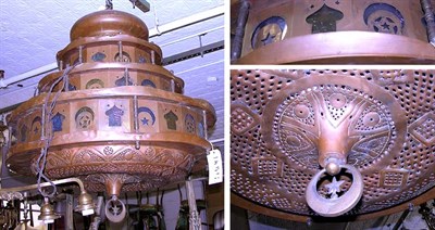 Lot 393 - Turkish Style Copper and Glass Light Fixture...