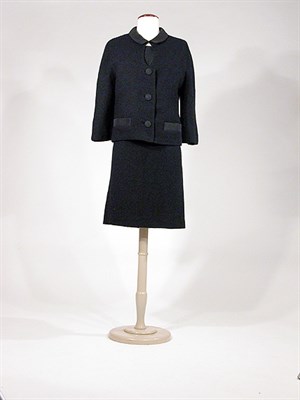 Lot 3448 - Schiaparelli Black Wool Boucle Dress Suit...