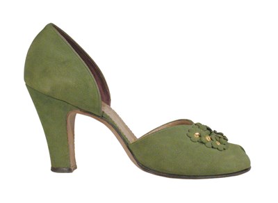Lot 3794 - Delman Olive Suede Pumps French, 1940s Open...