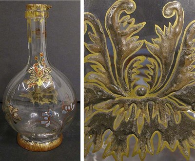 Lot 570 - Galle Gilt and Enameled Decanter Of flattened...