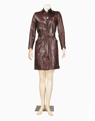 Lot 3567 - Hermes Dark Chocolate Leather Coat Dress...