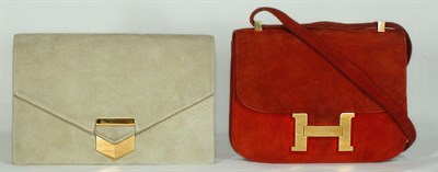 Lot 3728 - Two Hermes Suede Bags The first pistachio Pan...