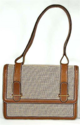Lot 3734 - Hermes Toile H-Canvas Poney Bag With gold...