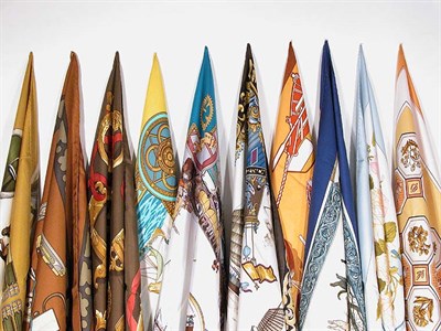 Lot 3786 - One Dozen Hermes Scarves Comprising Les...