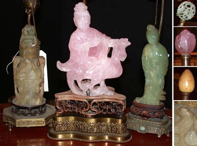 Lot 314 - Group of Three Hardstone Carvings Mounted as...