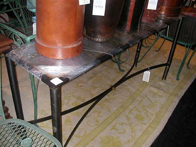 Lot 191 - Polished Metal and Glass Console Contemporary