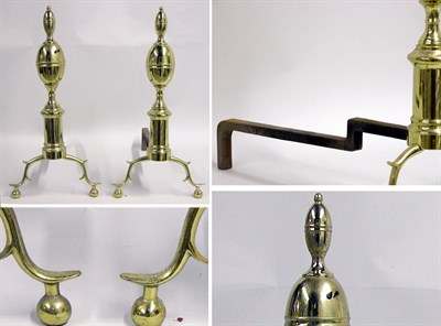 Lot 2265 - Pair of Federal Style Brass Andirons Each with...