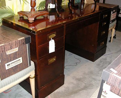 Lot 236 - Campaign Style Brass Bound Double-Pedestal Desk