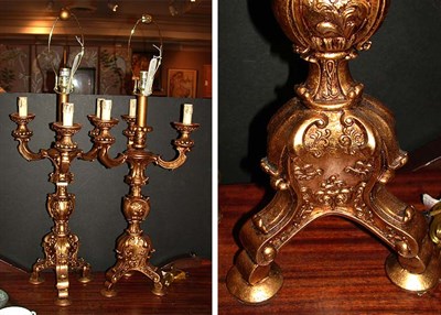 Lot 356 - Pair of Rococo Style Gilt Candelabra Mounted...