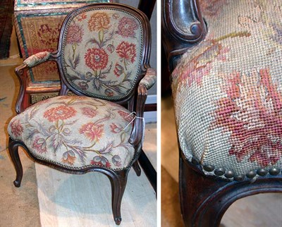 Lot 394 - Louis XV Style Walnut Fauteuil with Needlework...
