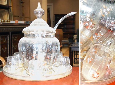 Lot 593 - Baccarat Style Glass Punch Bowl, Six Cups and...