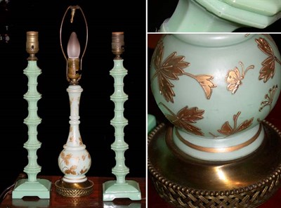 Lot 596 - Three Bristol Style Lamps