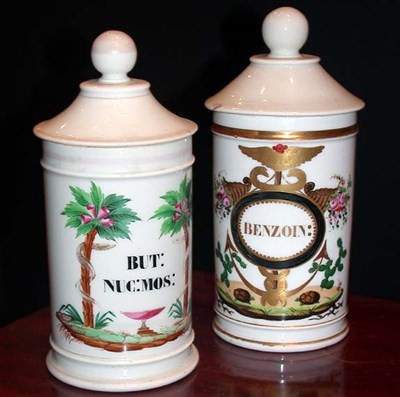 Lot 605 - Pair of Old Paris Porcelain Apothecary Jars