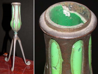 Lot 609 - Tiffany Type Glass and Metal Candlestick