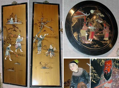 Lot 615 - Group of Three Asian Applied Hardstone Panels