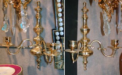 Lot 620 - Pair of Georgian Style Brass Two-Light Sconces