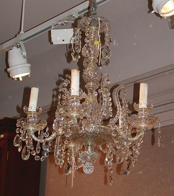 Lot 636 - Georgian Style Crystal Five-Light Chandelier