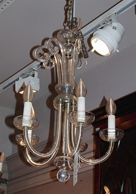Lot 640 - Glass Five-Light Chandelier Contemporary