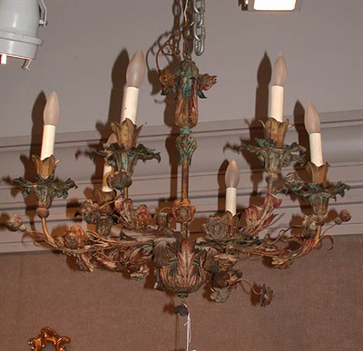Lot 641 - French Style Painted Tole Six-Light Chandelier