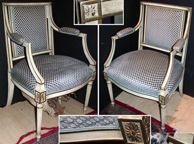 Lot 644 - Pair of Louis XVI Style White Painted Fauteuils
