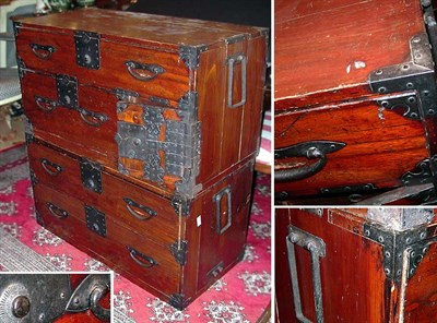 Lot 665 - Korean Metal Bound Two-Part Chest
